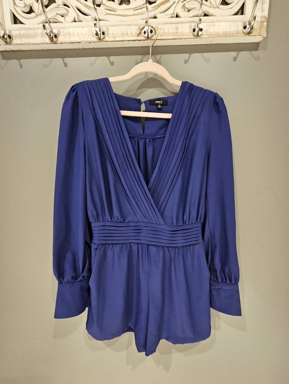 Very J Royal Blue Pleated V-Neck Romper